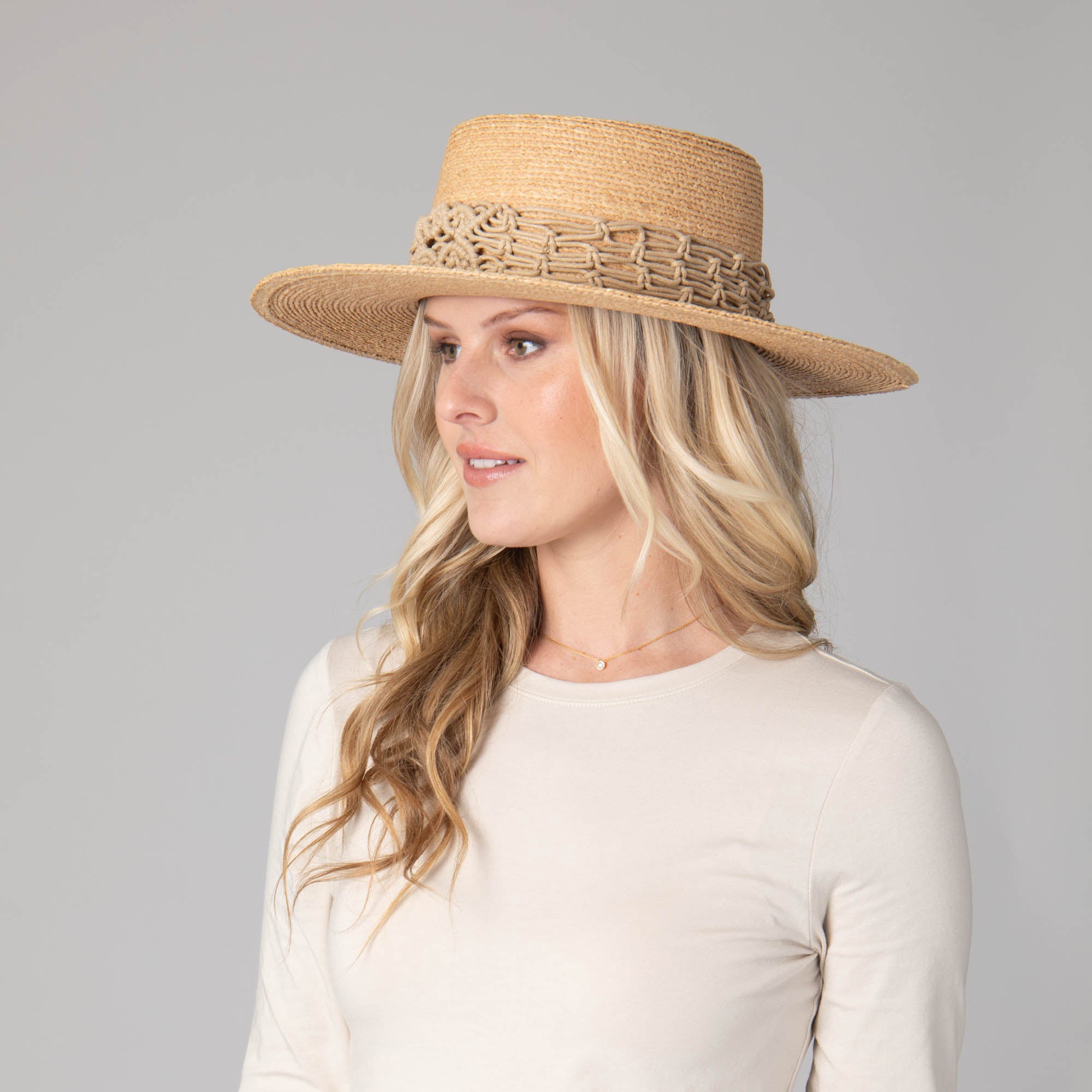 Sandy Beach - Women's Raffia Braided Telescope Boater 4 Sandy Beach - Women's Raffia Braided Telescope Boater