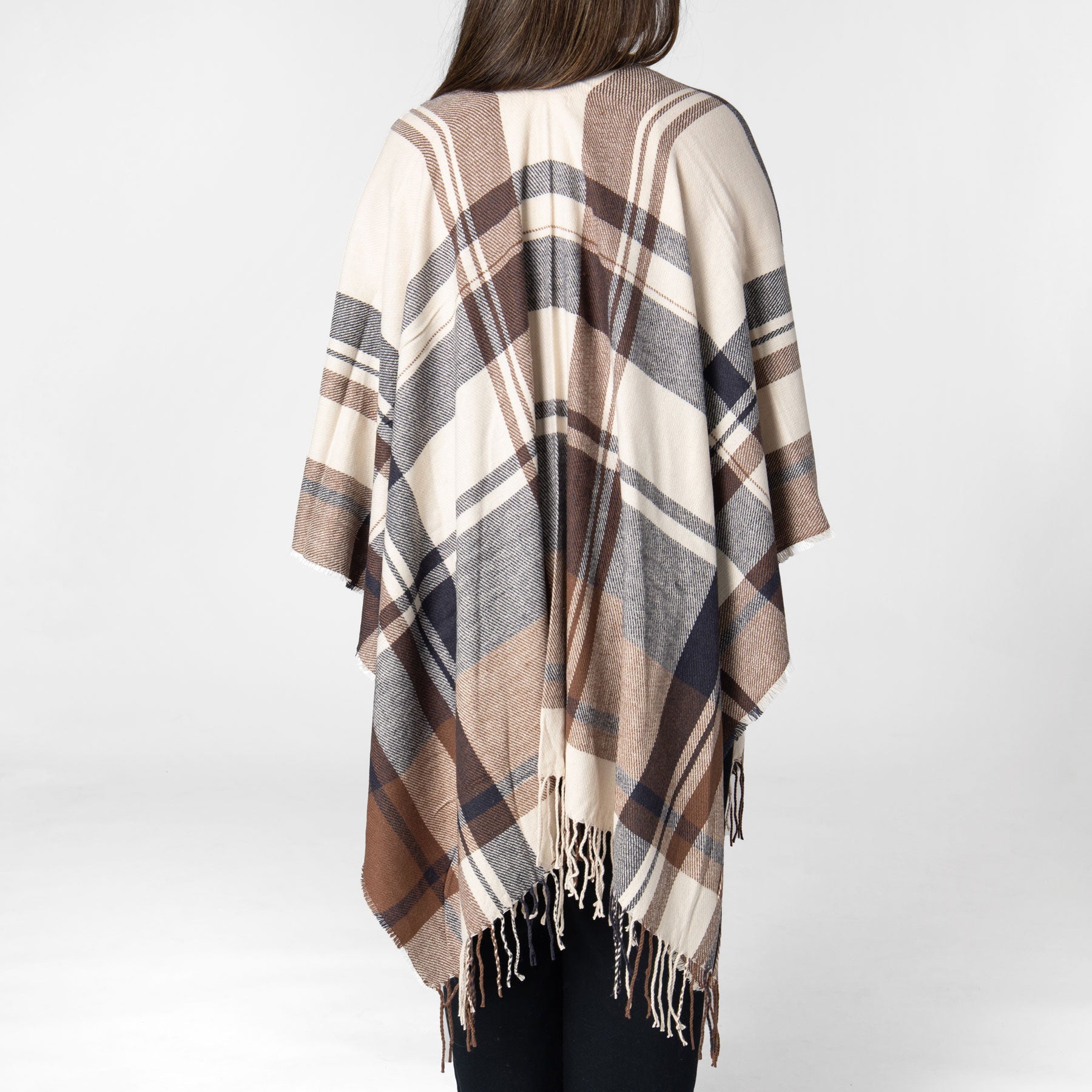 Savannah - Women's Woven Plaid Open Front Poncho 3 Savannah - Women's Woven Plaid Open Front Poncho