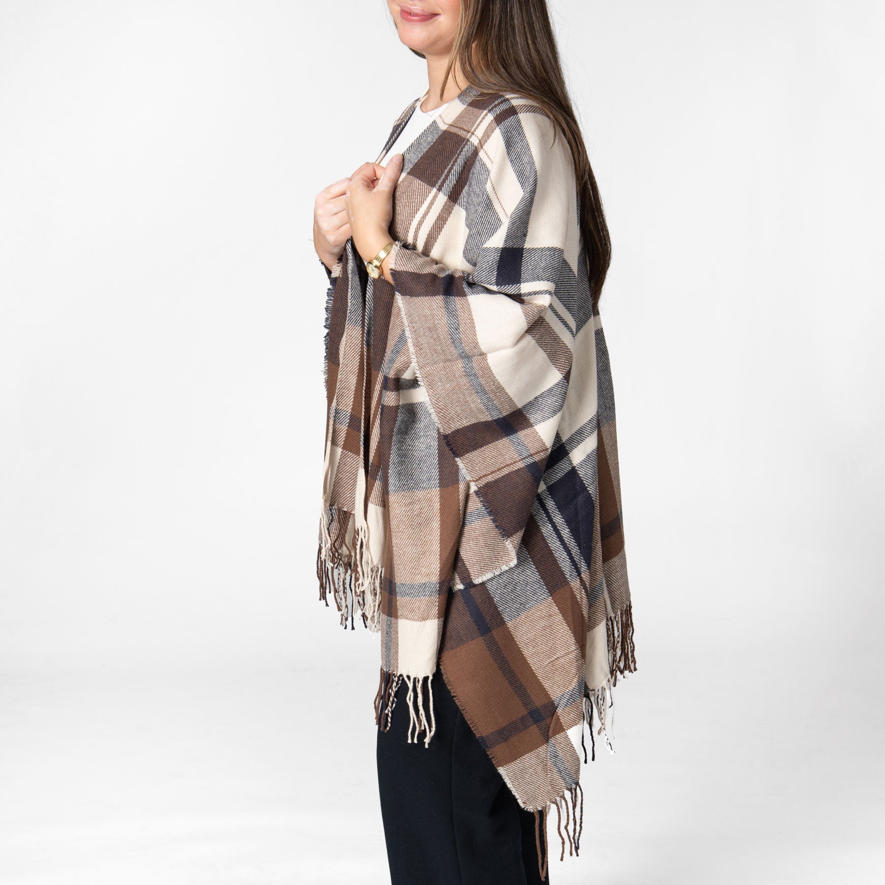 Savannah - Women's Woven Plaid Open Front Poncho 4 Savannah - Women's Woven Plaid Open Front Poncho