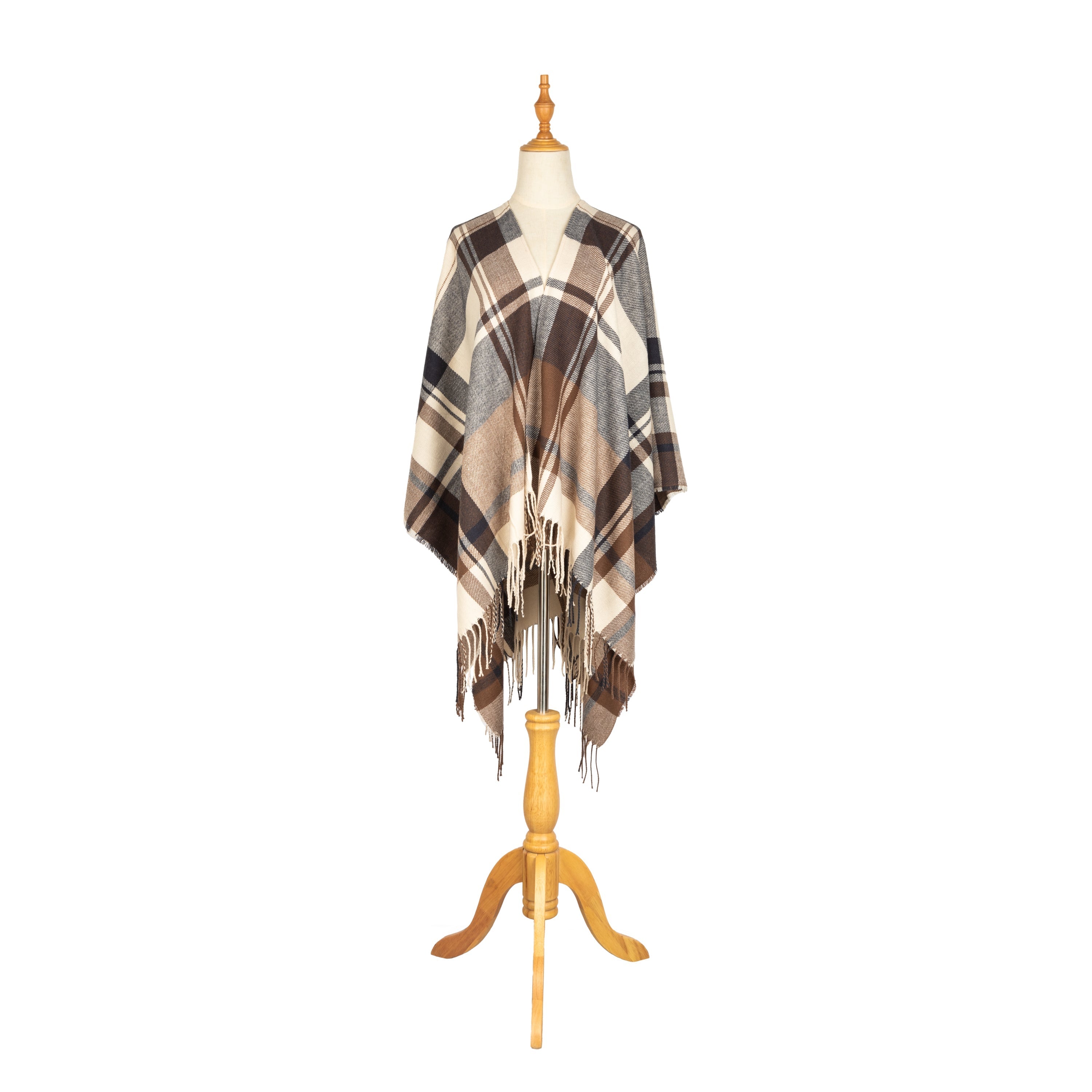 Savannah - Women's Woven Plaid Open Front Poncho 6 Savannah - Women's Woven Plaid Open Front Poncho