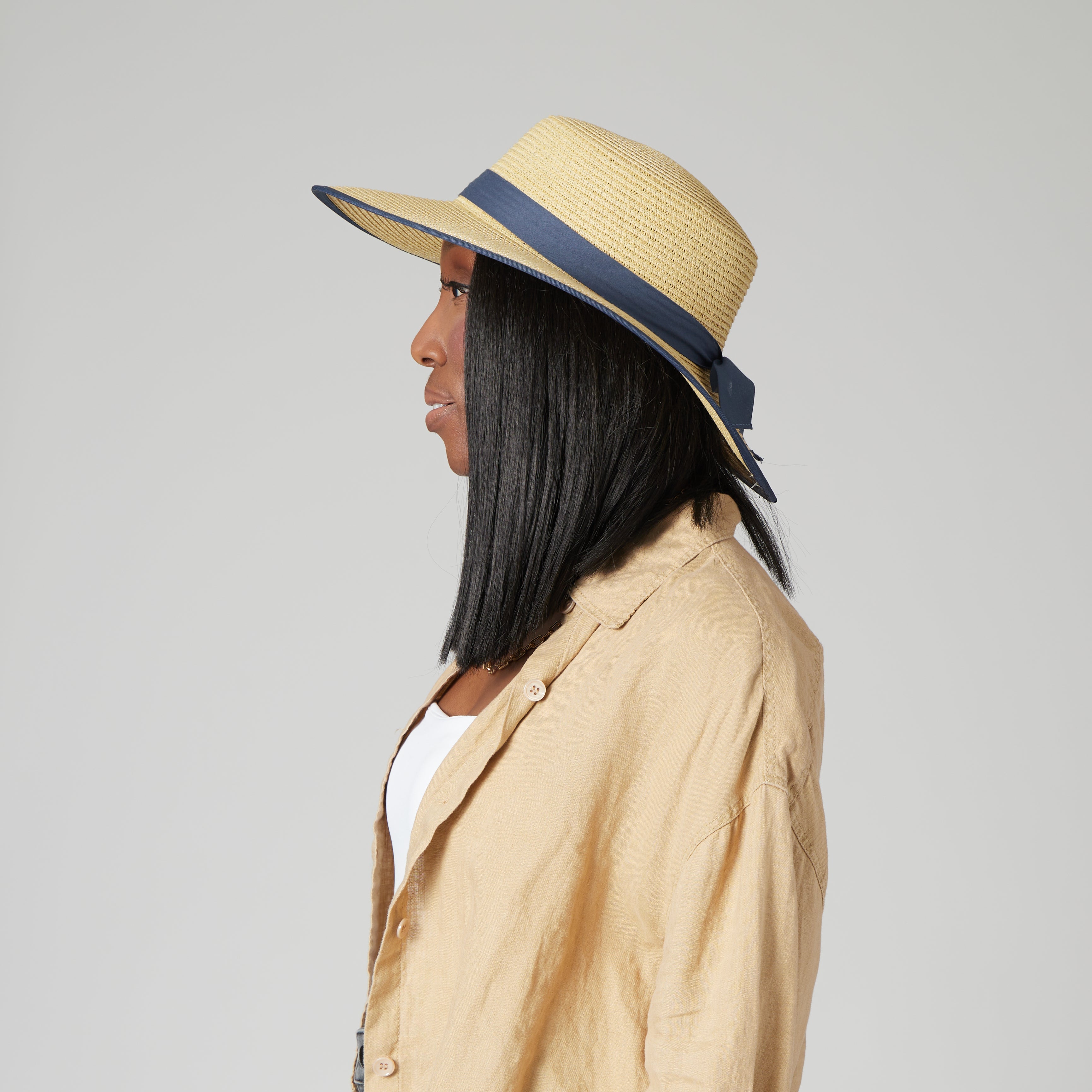 Women's Boater With Pop Color Grosgrain and Bound Edge 6 Women's Boater With Pop Color Grosgrain and Bound Edge