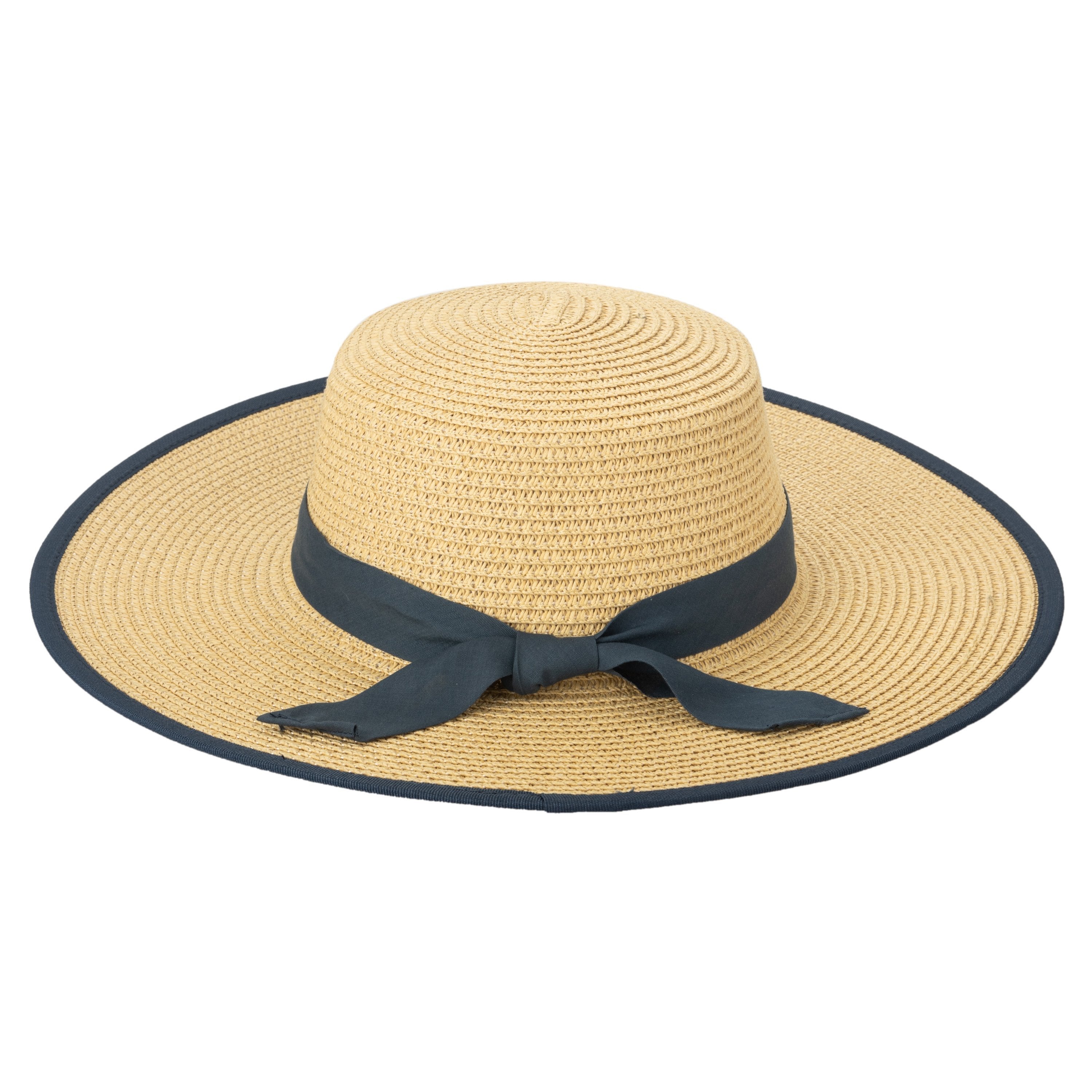 Women's Boater With Pop Color Grosgrain and Bound Edge 8 Women's Boater With Pop Color Grosgrain and Bound Edge
