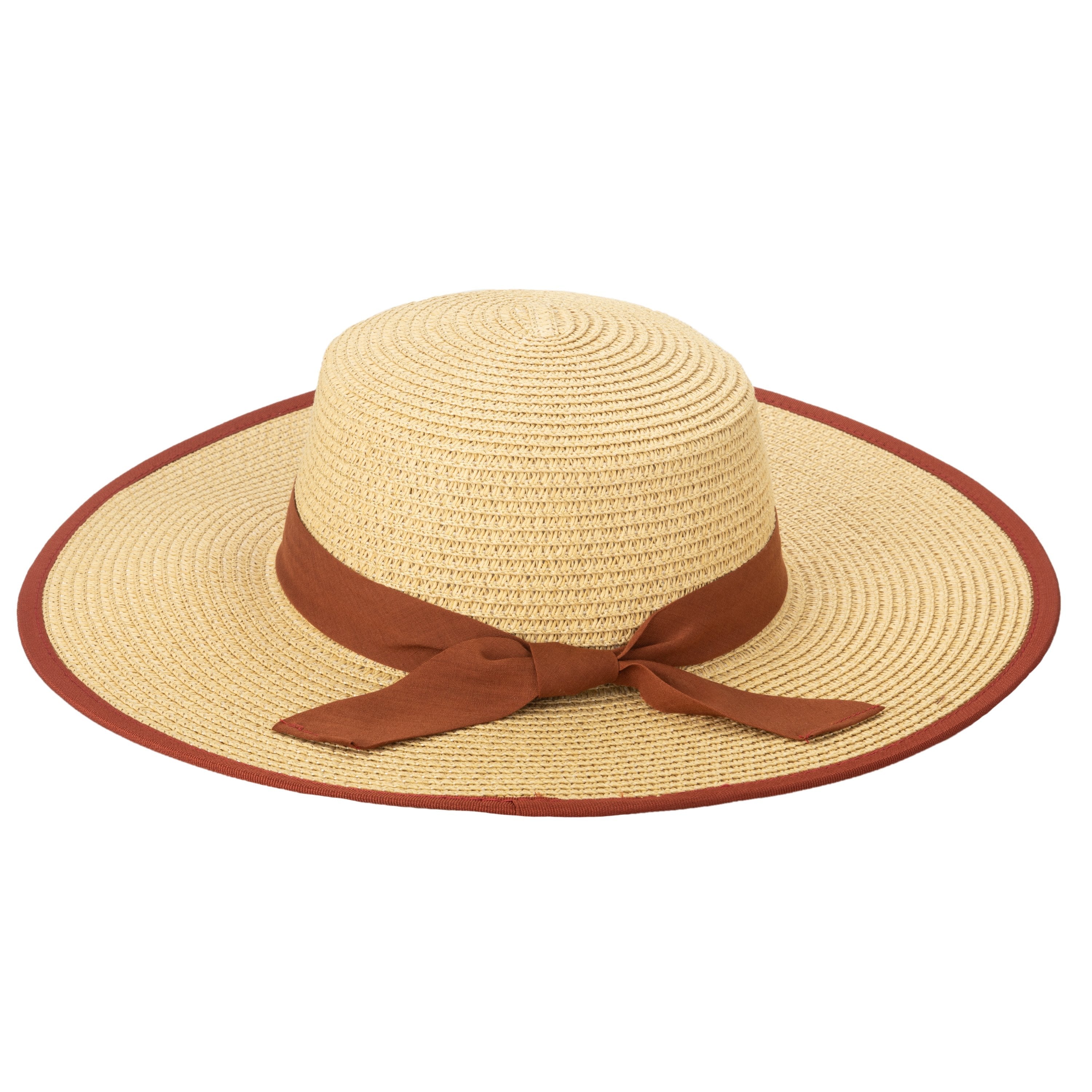 Women's Boater With Pop Color Grosgrain and Bound Edge 10 Women's Boater With Pop Color Grosgrain and Bound Edge