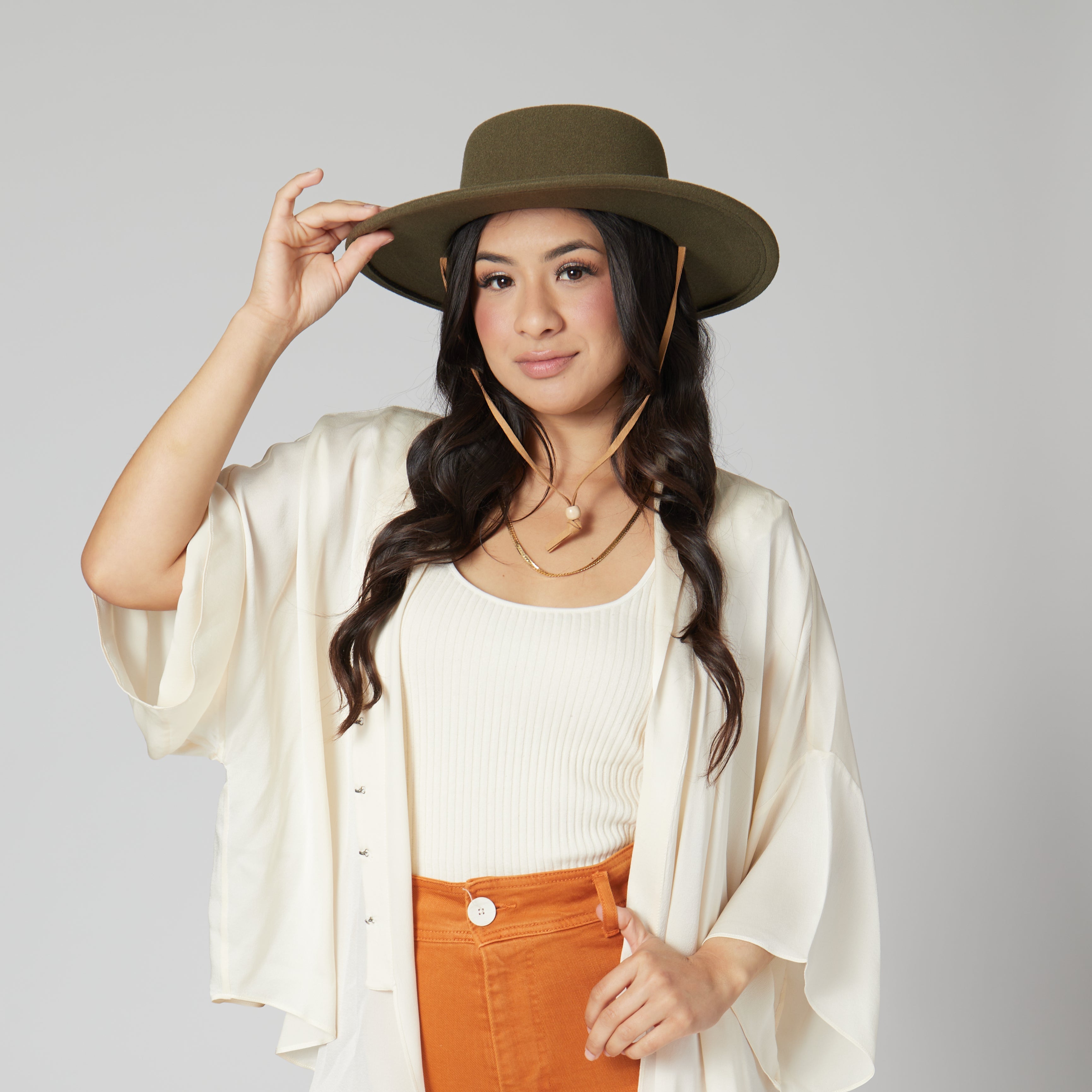 Women's Faux Felt Boater W/ Faux Leather Chin Cord 12 Women's Faux Felt Boater W/ Faux Leather Chin Cord