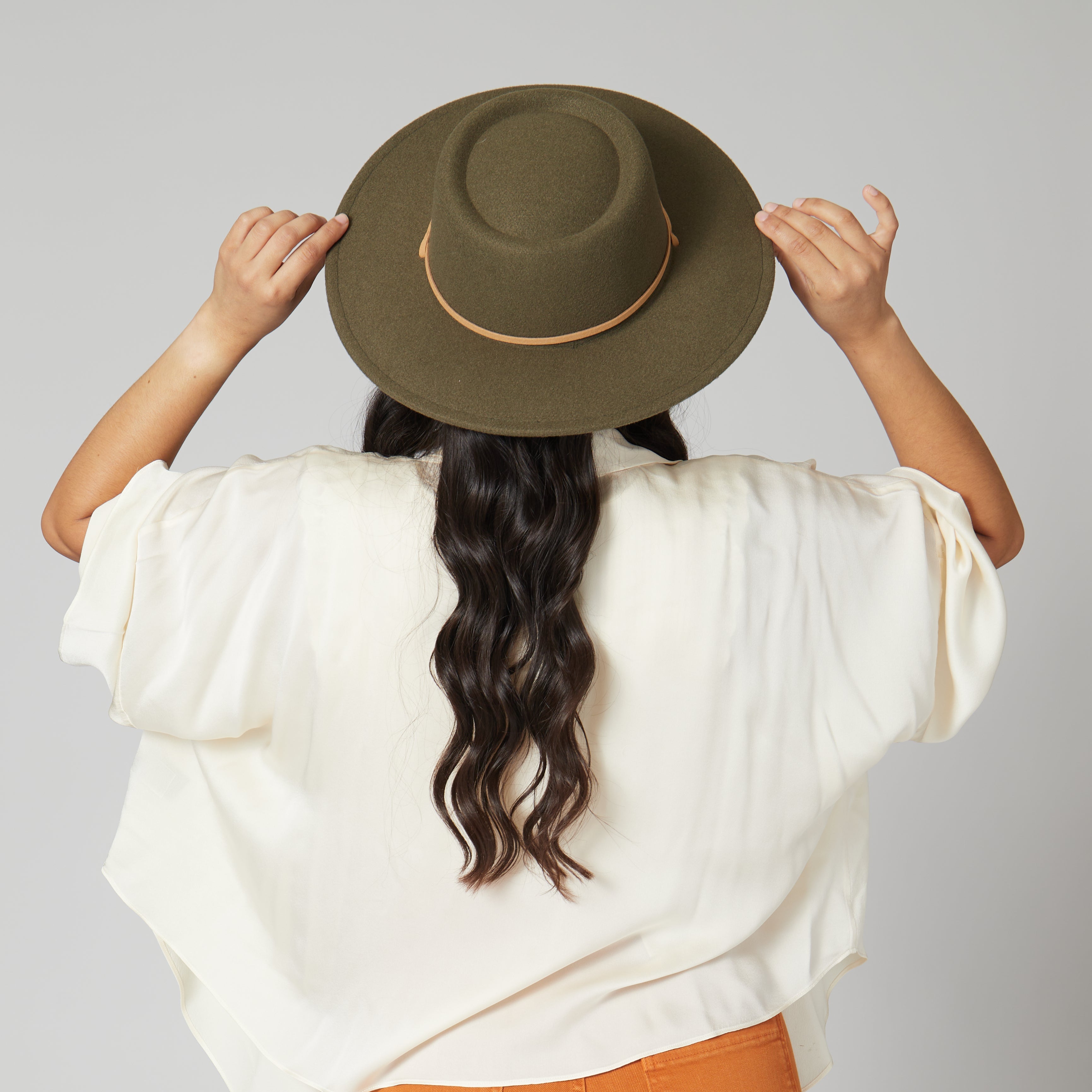 Women's Faux Felt Boater W/ Faux Leather Chin Cord 15 Women's Faux Felt Boater W/ Faux Leather Chin Cord