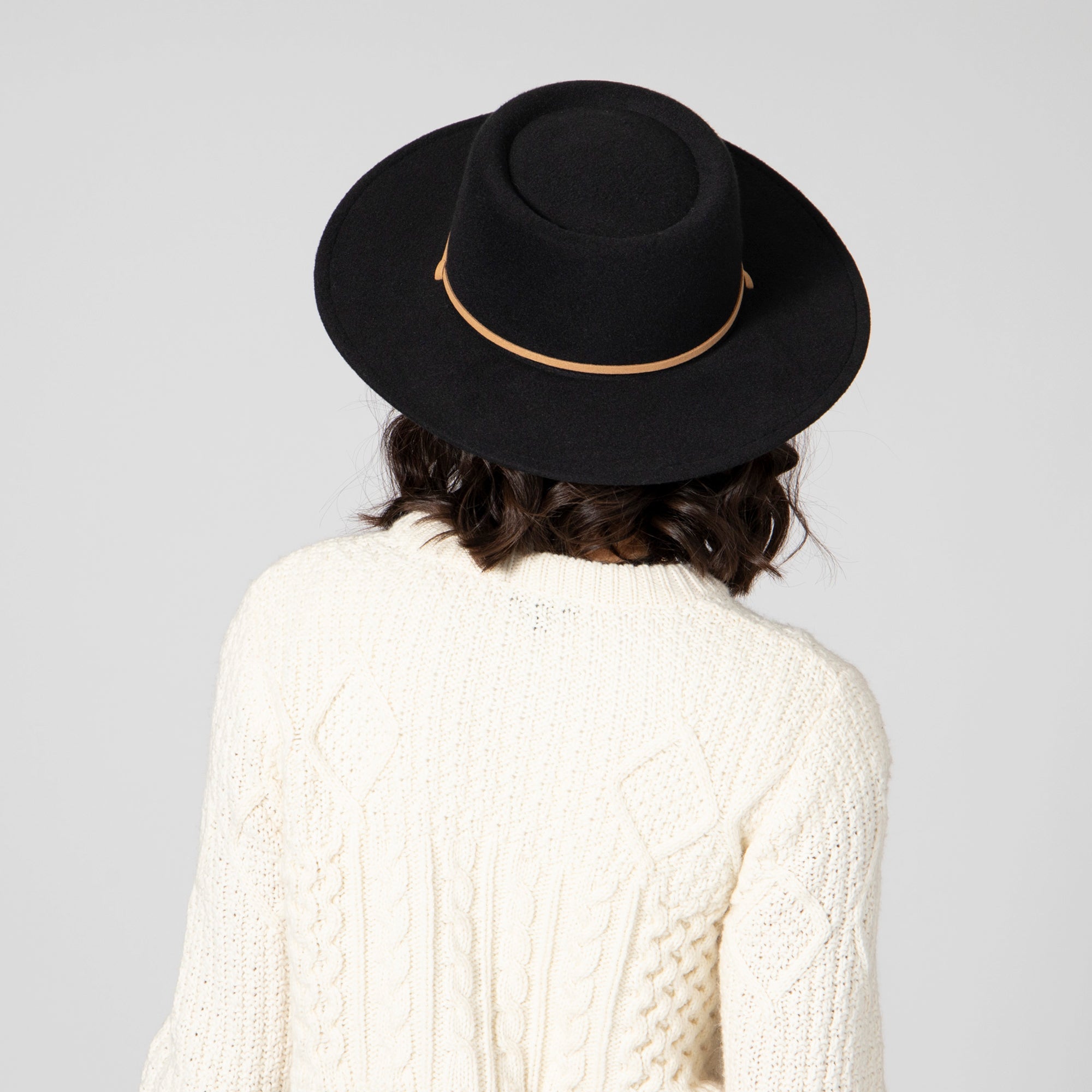Women's Faux Felt Boater W/ Faux Leather Chin Cord 5 Women's Faux Felt Boater W/ Faux Leather Chin Cord