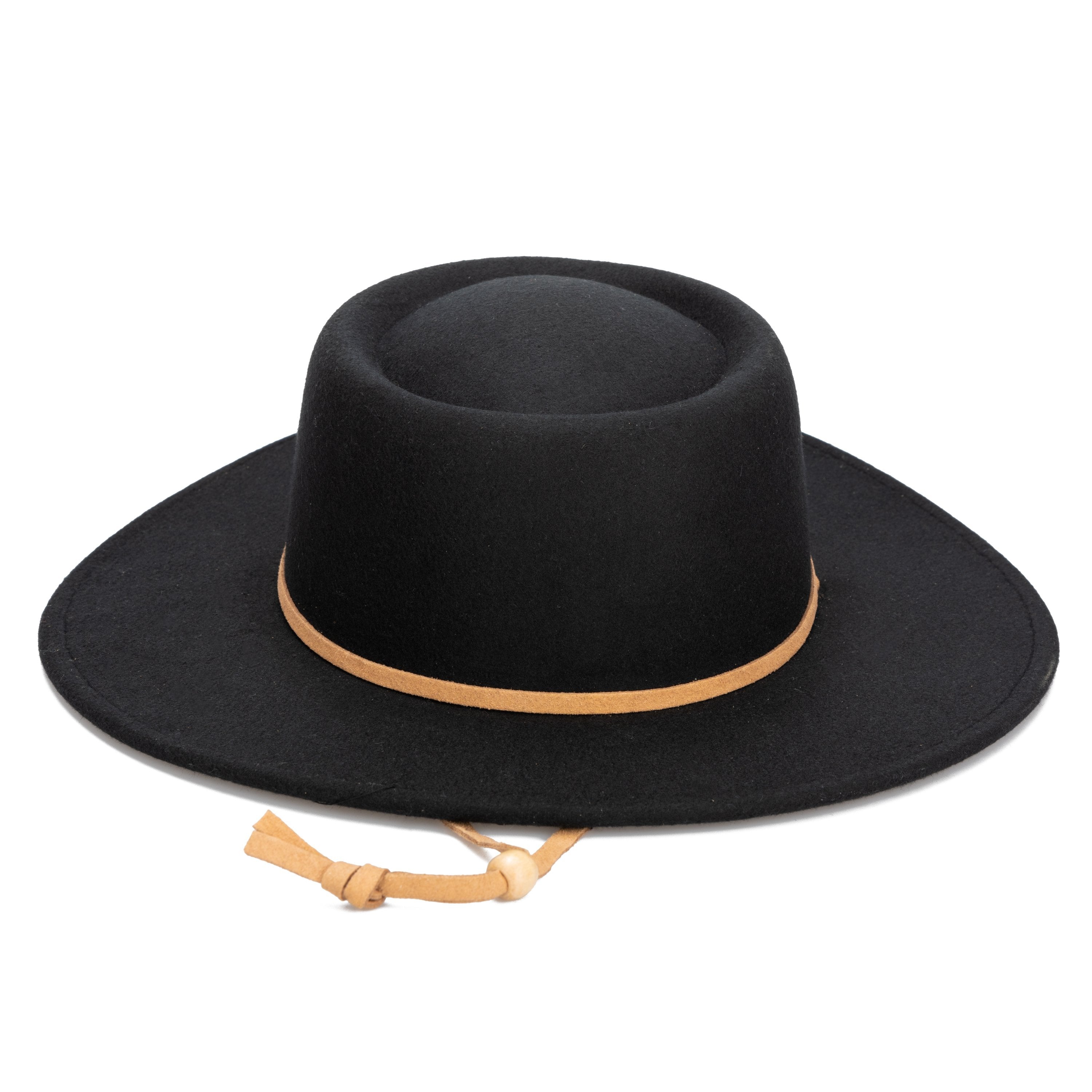 Women's Faux Felt Boater W/ Faux Leather Chin Cord 7 Women's Faux Felt Boater W/ Faux Leather Chin Cord