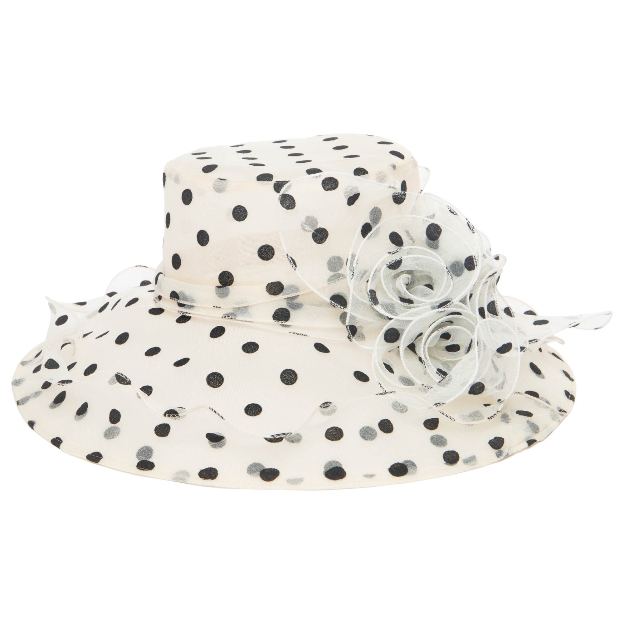 Women's Felt Polka Dot Organza Mesh Dress Hat
