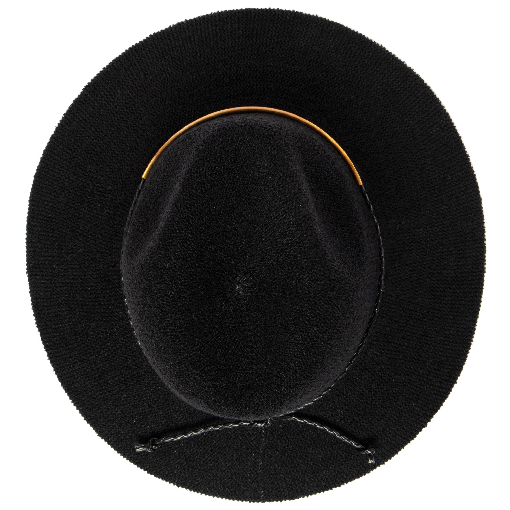 Women's Knit Fedora with Braided Faux Leather and Gold Trim 3 Women's Knit Fedora with Braided Faux Leather and Gold Trim
