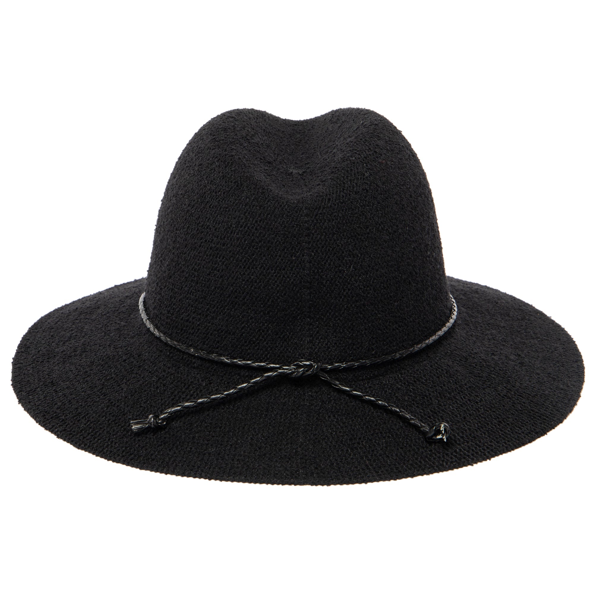 Women's Knit Fedora with Braided Faux Leather and Gold Trim 5 Women's Knit Fedora with Braided Faux Leather and Gold Trim