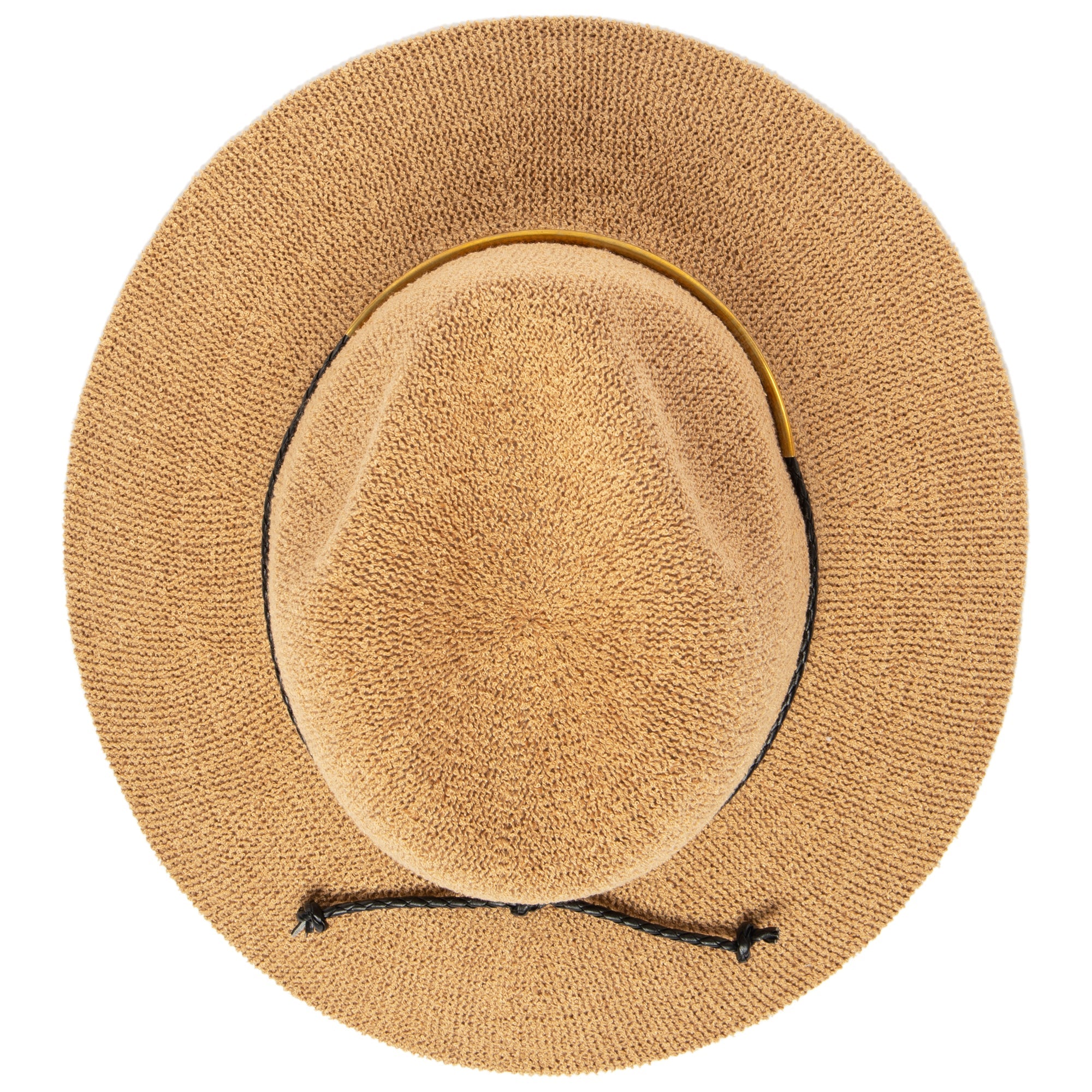 Women's Knit Fedora with Braided Faux Leather and Gold Trim 7 Women's Knit Fedora with Braided Faux Leather and Gold Trim