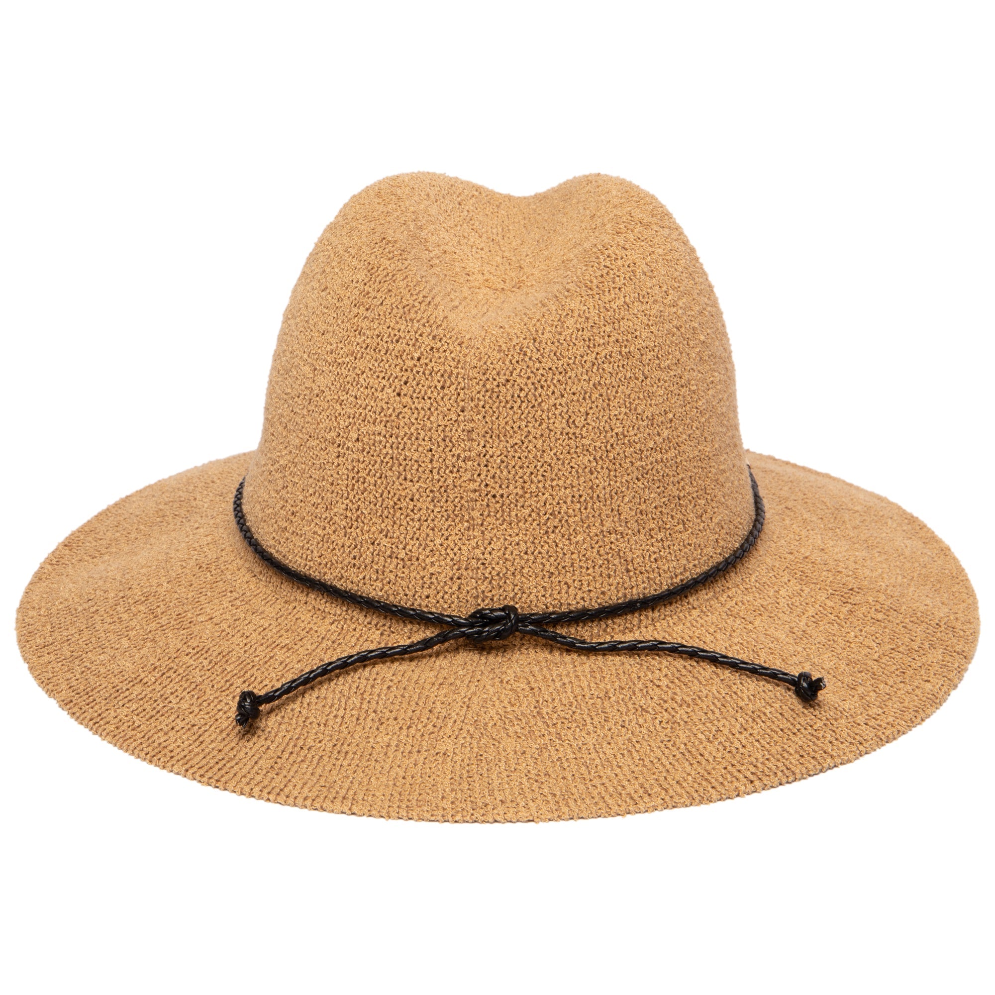 Women's Knit Fedora with Braided Faux Leather and Gold Trim 9 Women's Knit Fedora with Braided Faux Leather and Gold Trim