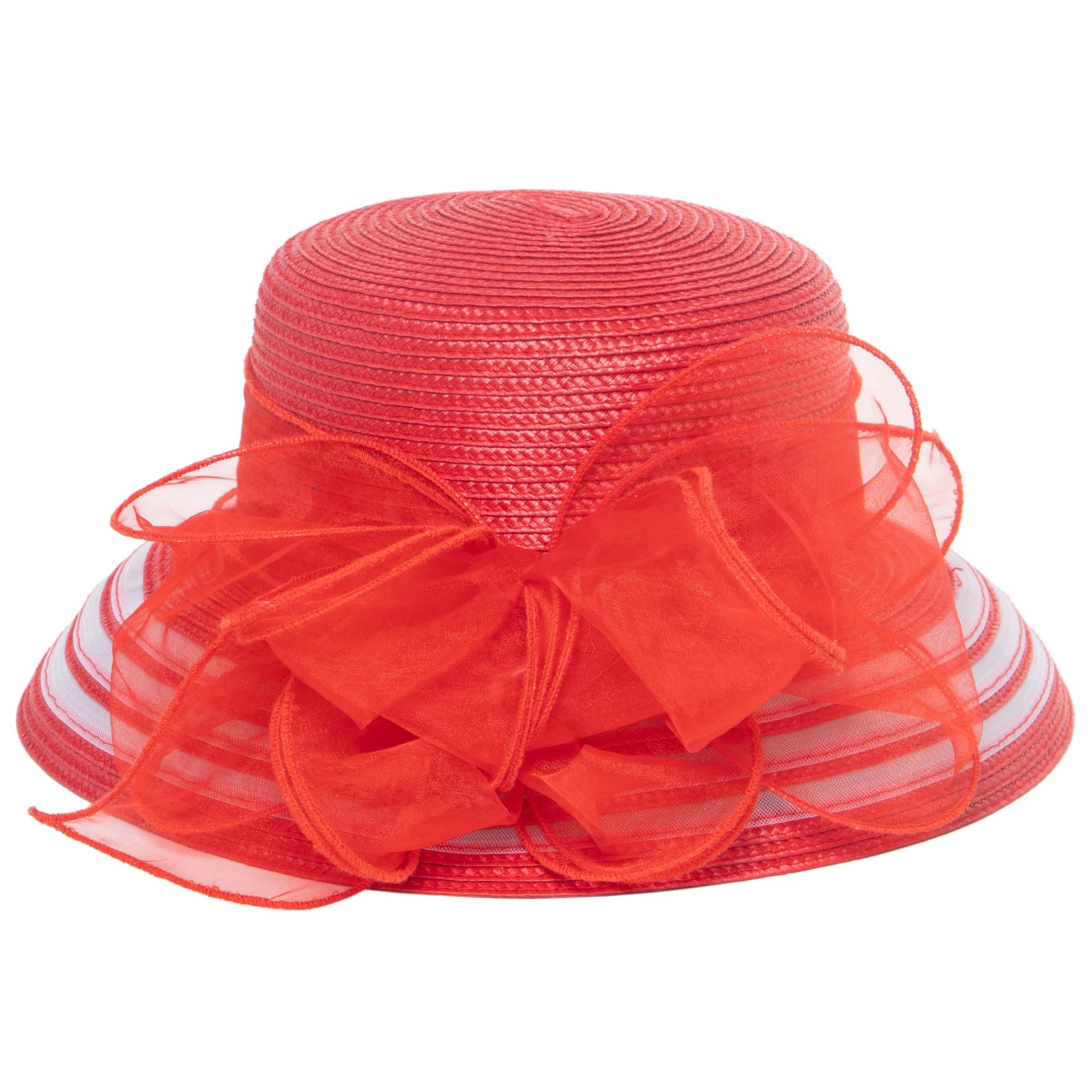 Women's Red Dress Hat with Organza Bow 3 Women's Red Dress Hat with Organza Bow