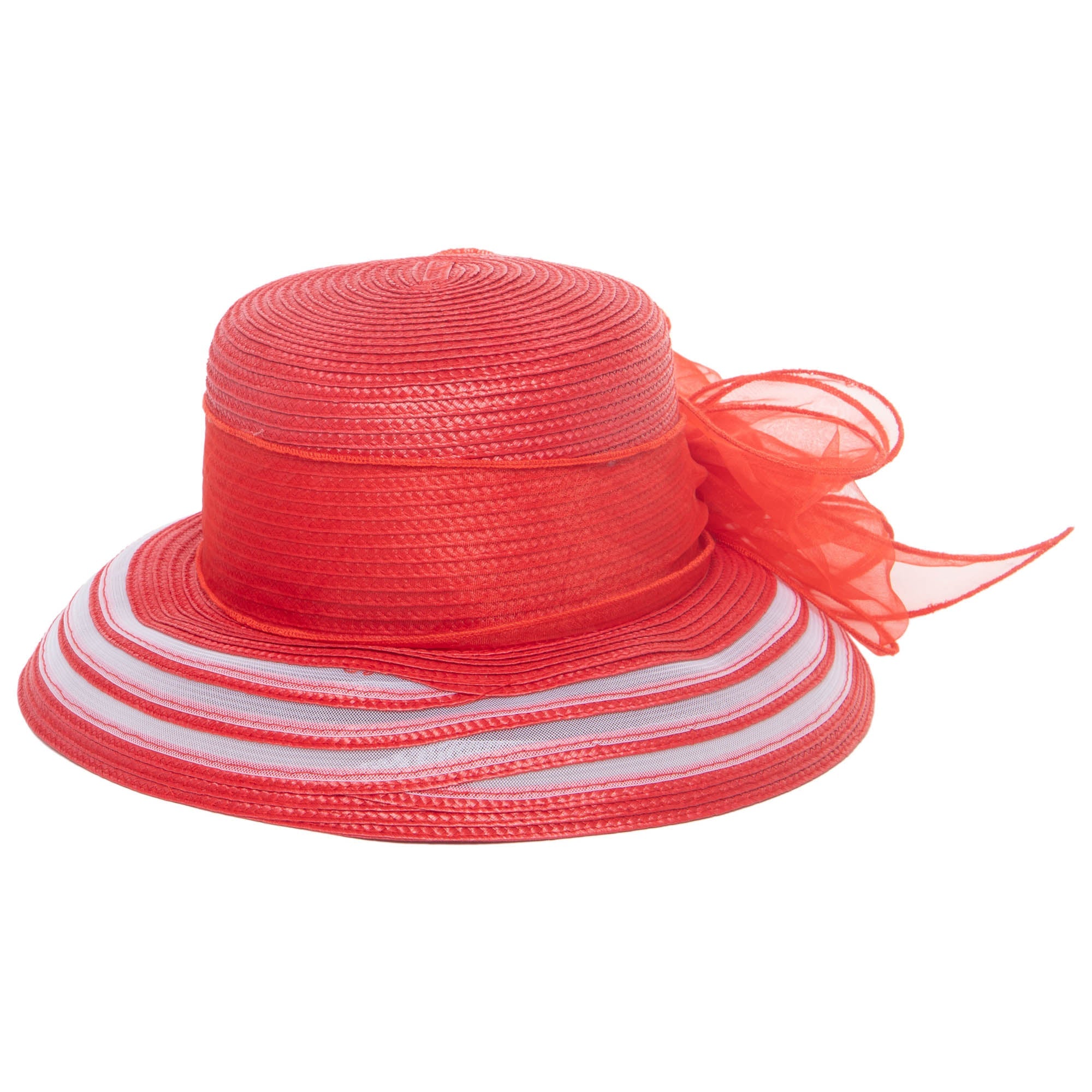 Women's Red Dress Hat with Organza Bow 4 Women's Red Dress Hat with Organza Bow